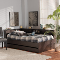 Baxton Studio SEBED1302718-Modi Wenge-Twin Faraday Modern and Contemporary Dark Brown Finished Wood Twin Size Platform Storage Corner Bedl